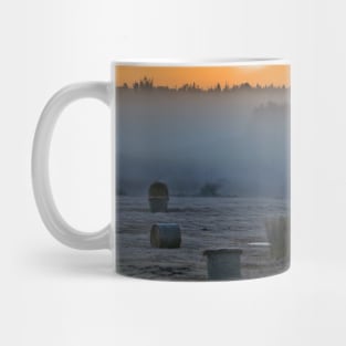 Orange sky Foggy morning  farming landscape Mug